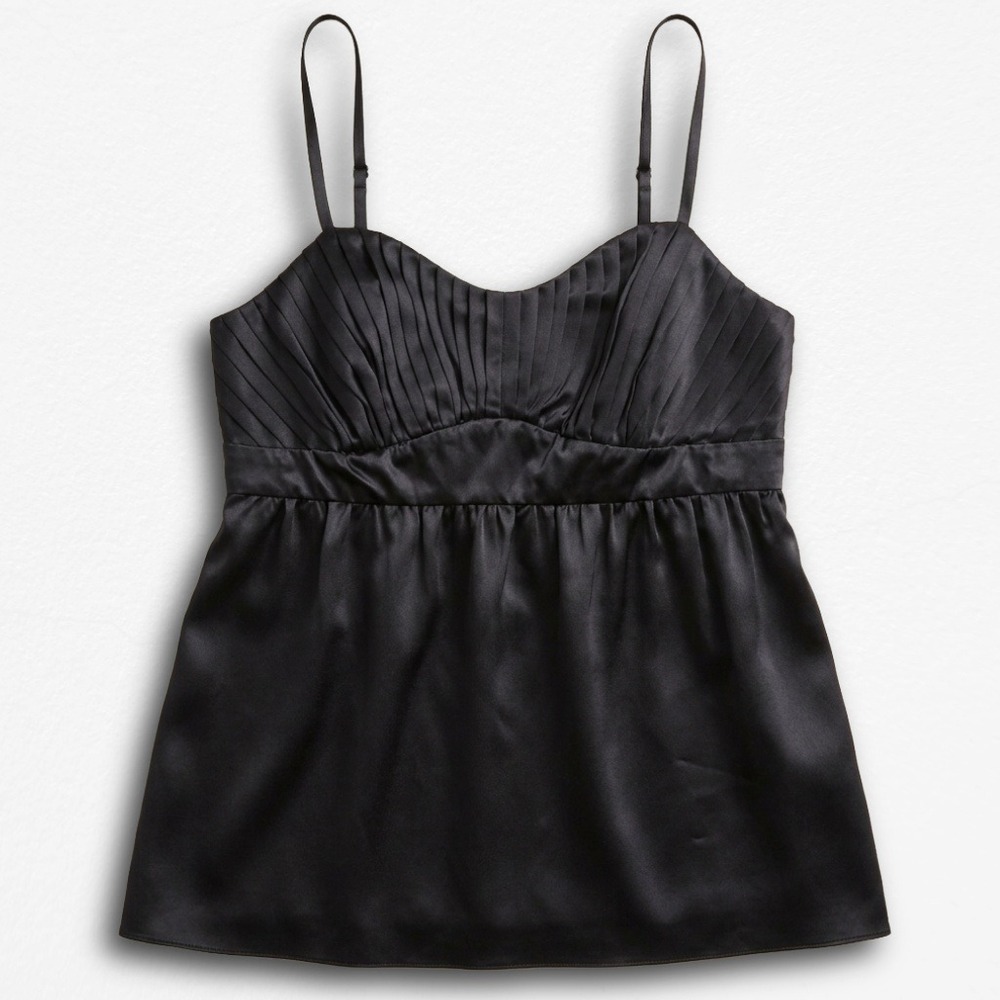 INC International Concepts Black 100% Silk Pleated Empire Waist Camisole Top 10